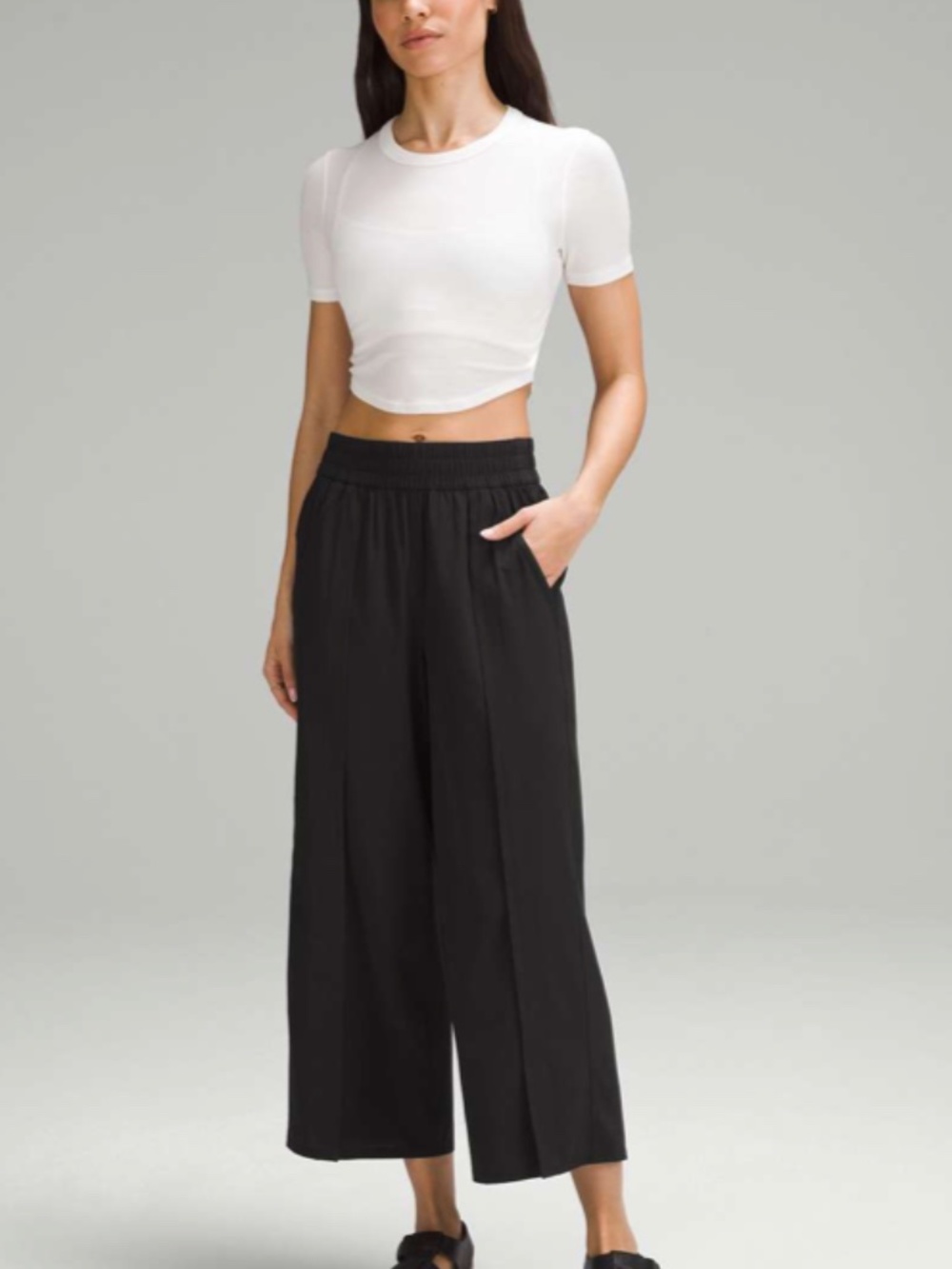 Lululemon Front-Pleat High-Rise Wide-Leg Cropped Women's Pant Size 8 Black (X)